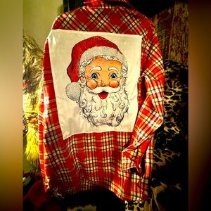 RED PLAID SANTA BUTTON DOWN SHIRT SIZE XL